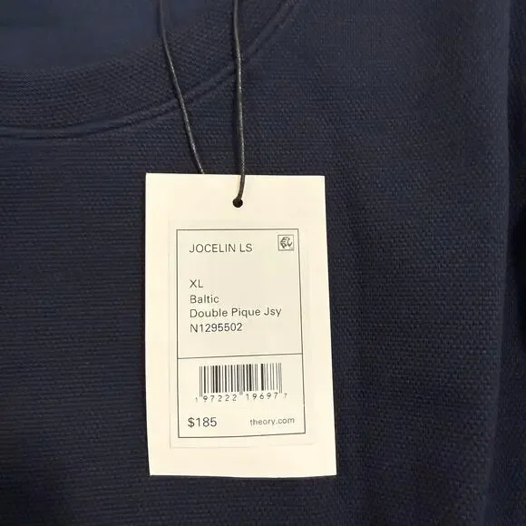 Theory Jocelin LS Double Piqué Crewneck Top Baltic Navy Men’s XL New With Tags - Picture 6 of 10